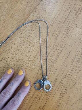 Handcuff Pendant Necklace - Silver Tone